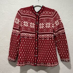 L.L. Bean Vintage Holiday Nordic Red & White Snowflake Sweater Size Large